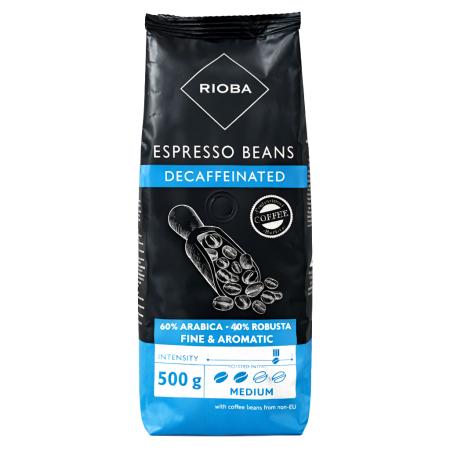 Cafea Boabe Premium - RIOBA Caffe Espresso Decafeinizata 60% Arabica 40% Robusta - Cafea Boabe 500g