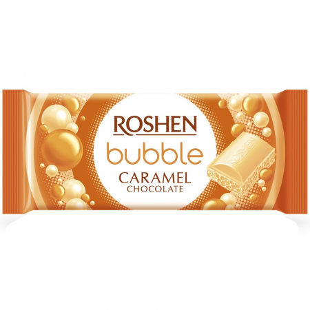 Ciocolata & Praline - ROSHEN Bubble Ciocolata Aerata Alba cu Caramel 85g