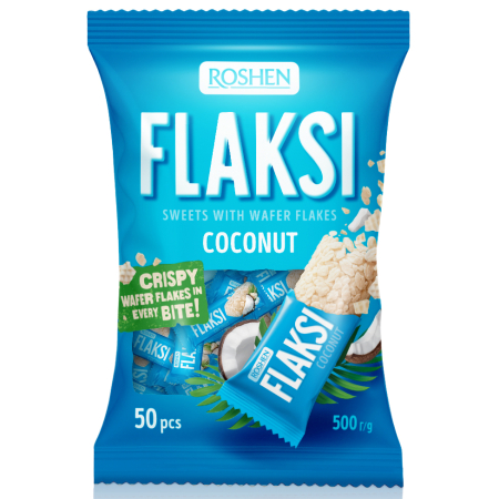 Dropsuri/Jeleuri - ROSHEN Flaksi Cocos Bomboane cu Fulgi de Napolitana 500g