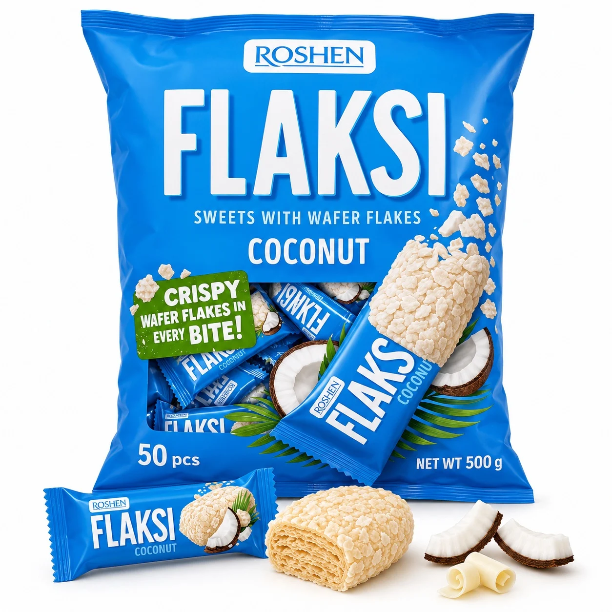 ROSHEN Flaksi Cocos Bomboane cu Fulgi de Napolitana 500g [2]