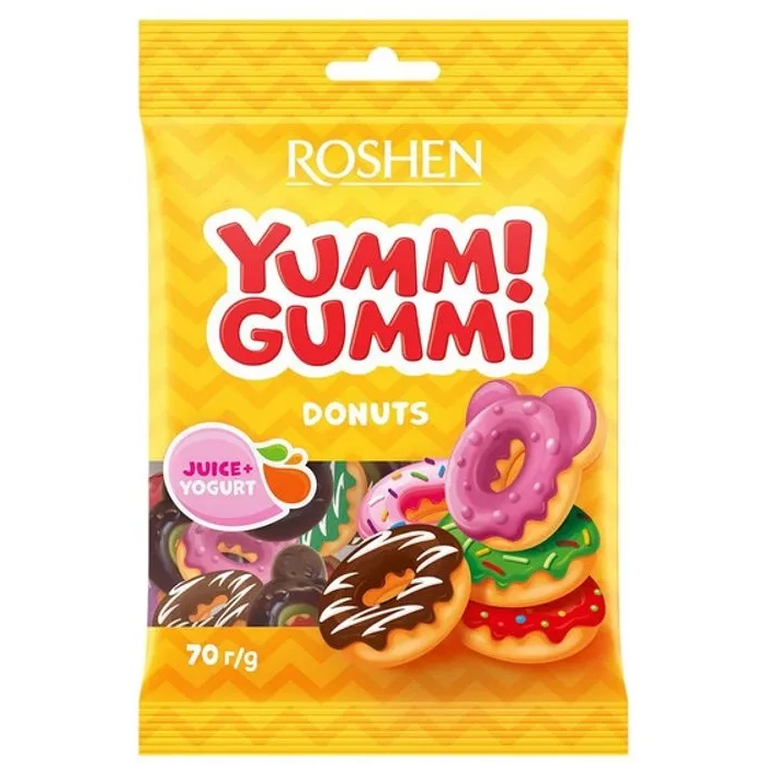 Dropsuri/Jeleuri - ROSHEN Yummi Gummi Donuts - Jeleuri cu Forme de Gogosi 70g