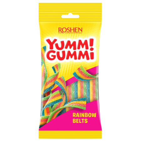Dropsuri/Jeleuri - ROSHEN Yummi Gummi Rainbow Belts - Jeleuri Acre Benzi Curcubeu 70g