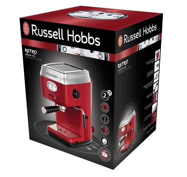 RUSSEL HOBBS Espressor Retro Ribbon Red 28250-56, 1300 W, 15 bari, 1.1 l, Rosu/Inox [4]