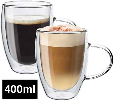 Ustensile Diverse - Set 2 Cani de Sticla cu Pereti Dubli 400ml
