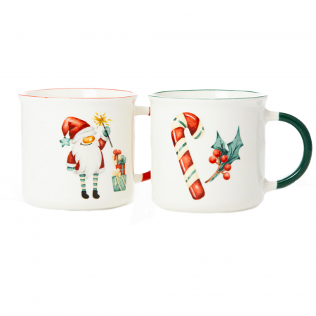 Cadouri - Set 2 Cani din Portelan Decorate cu Motive de Craciun 300ml