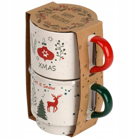 Set 2 Cani din Portelan Decorate cu Motive de Craciun 350ml - XMas + Let It Snow [2]