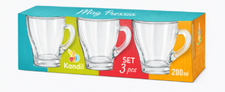 Accesorii & Cadouri - Set cartonat Kandil Mag Fressia – 3 căni din sticlă transparentă, 280 ml