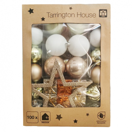 Promotii - Set Complet de 100 Decoratiuni pentru Brad - Combinatie Culori Alb, Roz, Verde, Rosu - Material Plastic