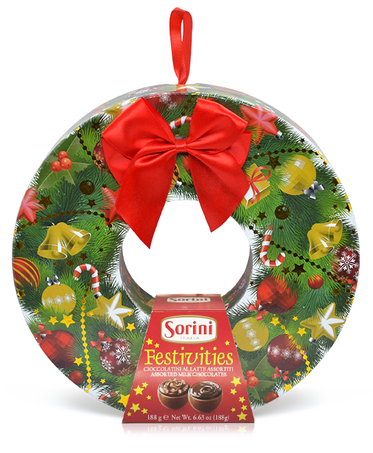 Dulciuri si Cadouri pentru Craciun - SORINI Praline cu Lapte, Alune si Cereale - Cutie Specială de Crăciun Festivities - Ghirlandă 188g