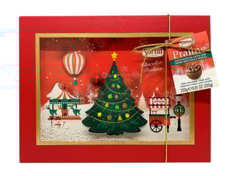 Praline si Bomboane pentru Craciun - SORINI Praline cu Lapte, Alune si Cereale - Cutie Specială de Crăciun 3D 250g