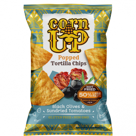 Dulciuri - Tortillas Chips CORN UP Nacho Chipsuri Neprajite din Porumb cu Masline si Rosii Uscate 60g