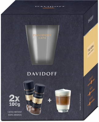 Cafea Instant - Cafea instant Davidoff Cafe Fine Aroma 2x100g + pahar latte machiatto