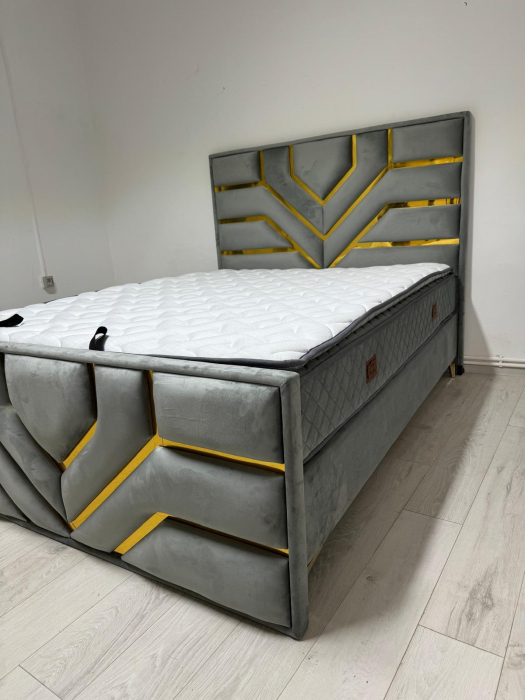 SANTOS -pat cu saltea 160×200, gri V27 [2]