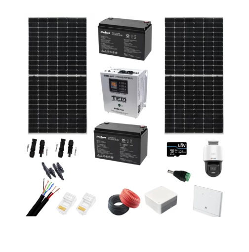 Kit complet Fotovoltaic Monocristalin, Acumulatori 12V 100AH, Invertor 1800W + CADOU Camera de supraveghere IP, Color Noaptea 30m, lentila 2.8mm si Router 4G [1]