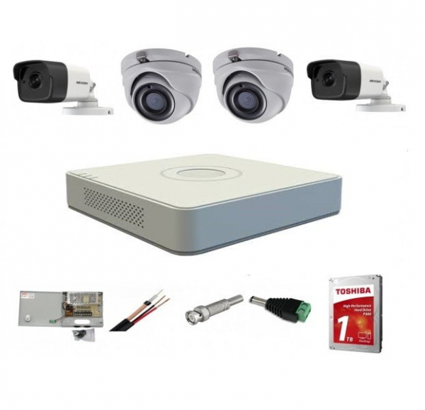 Sistem supraveghere mixt complet Hikvision 4  camere Turbo HD 5 MP 20 m IR  si 80 ir cu toate accesoriile, CADOU HDD 1TB [1]