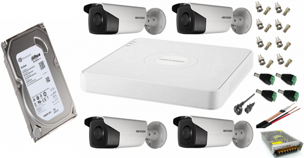 Sistem supraveghere video Hikvision 4 camere de exterior 5MP Turbo HD cu IR 40M, full accesorii cu HARD 1TB, live internet [1]