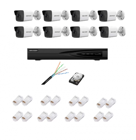 Kit supraveghere - Kit supraveghere complet cu 8 camere IP, 4MP, IR 30m, lentilă 2.8mm, NVR cu 8 canale IP, Ultra HD 4K, accesorii