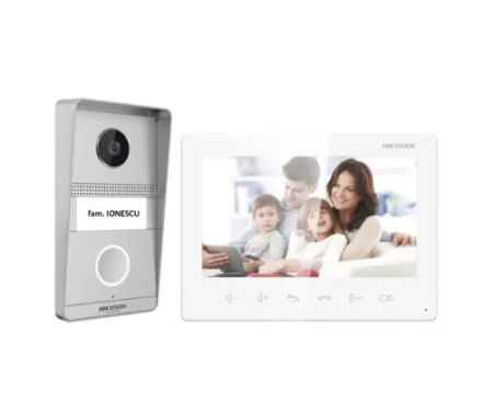 Videointerfoane - Kit videointerfon analogic 7inch, camera 2MP, conectare 2 fire – HIKVISION DS-KIS101-P(S)