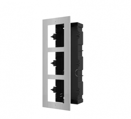 Accesorii interfoane - Rama montaj ingropat din otel inoxidabil, 3 module, pentru Interfon modular – HIKVISION DS-KD-ACF3-S