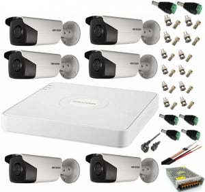 Sistem supraveghere video ultra profesional Hikvision 6 camere exterior 5MP Turbo HD cu IR 40M, DVR 8 canale, full accesorii [0]