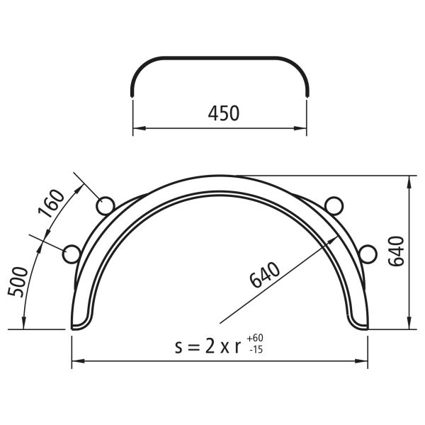 Aripa plastic 450 x640mm aparatoare noroi 1/2 - H-PE 45.1280.20-IKK cu element montaj [3]