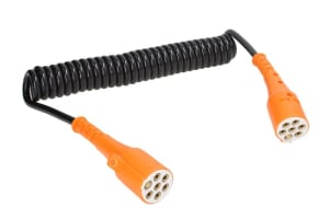 Cablu electric spiralat (poliuretan, lungime de lucru 3,5m, lungime maxima 4m, 1x1+6x0,75, cu dopuri feminine, 7 numar pini, dopuri acoperite; tipuri) [1]