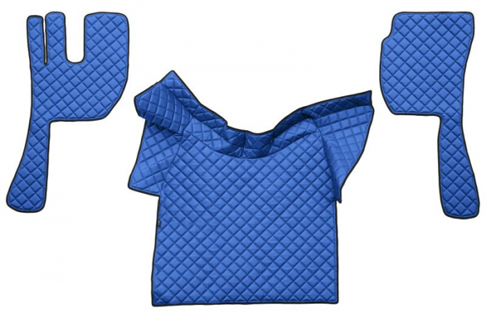 Covor podea camion potrivit VOLVO, ECO-LEATHER, set 3 buc. (material - eco-piele, culoare - albastru, fara compartiment in carcasa cutiei de viteze) [1]