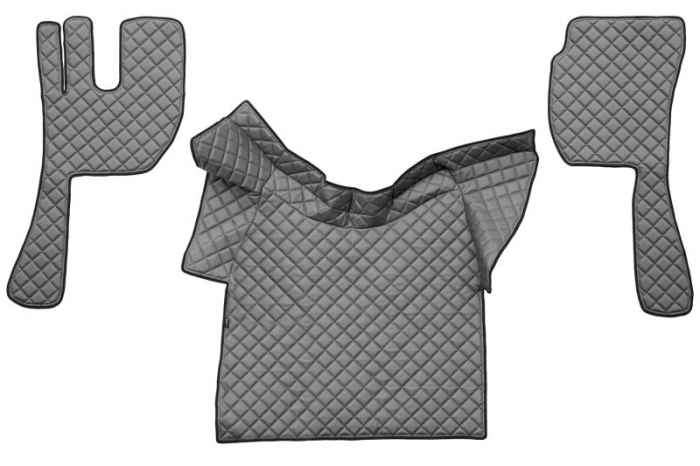 Covor podea camion potrivit VOLVO, ECO-LEATHER, set 3 buc. (material - eco-piele, culoare - gri, fara compartiment in carcasa cutiei de viteze) [1]