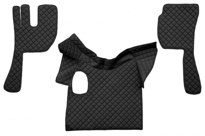 Covor podea camion potrivit VOLVO, ECO-LEATHER, set 3 buc. (material - eco-piele, culoare - negru/rosu, fara compartiment in carcasa cutiei de viteze) [1]