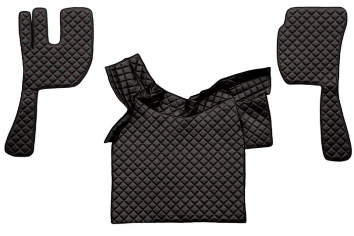 Covor podea camion potrivit VOLVO, ECO-LEATHER, set 3 buc. (material - eco-piele, culoare - negru/rosu, fara compartiment in carcasa cutiei de viteze) [1]