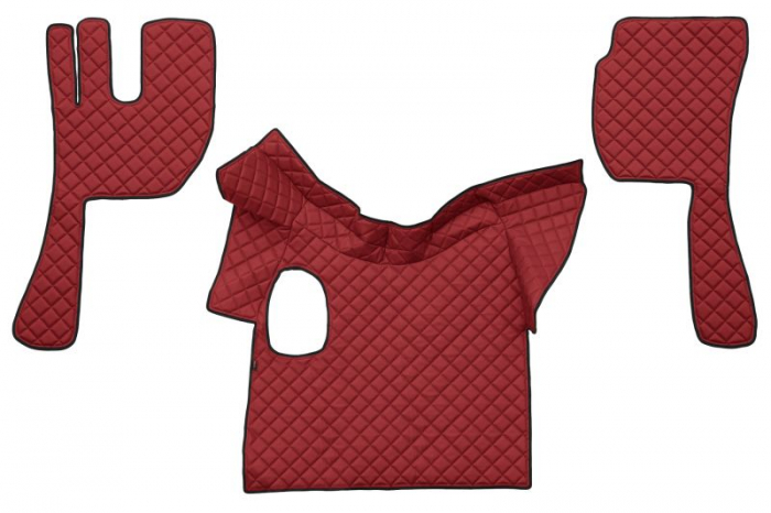 Covor podea camion potrivit VOLVO, ECO-LEATHER, set 3 buc. (material - eco-piele, culoare - rosu, fara compartiment in carcasa cutiei de viteze) [1]
