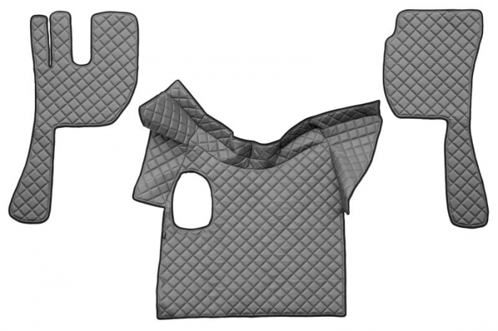 Covor podea camion potrivit VOLVO, ECO-LEATHER, set 3 buc. (material - eco-piele, culoare - rosu, fara compartiment in carcasa cutiei de viteze) [1]