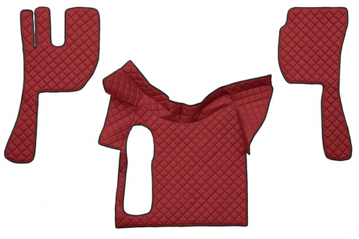 Covor podea camion potrivit VOLVO, fara compartiment in carcasa cutiei de viteze, ECO-LEATHER, set 3 buc. (material - eco-piele, culoare - negru/rosu) [1]