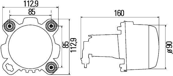 Far universal (H1, 24V, latime 112,9mm, inaltime 112,9mm, diametru 90mm, transparent, negru) MERCEDES ECONIC 2 dupa 2013 [2]
