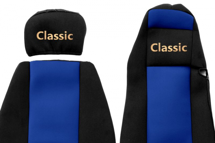Huse scaun camion Classic albastru, material velur, serie CLASSIC, Cabina MEGA SPACE; centura pasager asamblata in scaun Mercedes Actros [2]