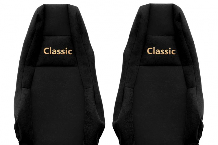 Huse scaun camion Classic (negru, material eco-piele, serie CLASSIC, integreaza tetiera pasagerului; tetiera soferului integrata) potrivit SCANIA [2]