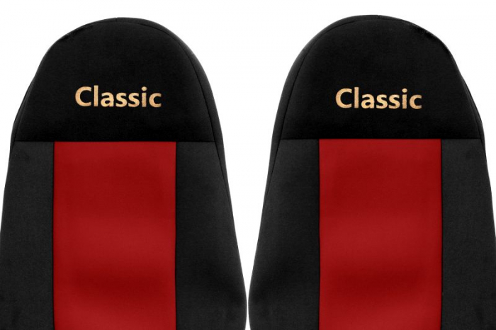 Huse scaun camion Classic (rosu, material velur, serie CLASSIC, centura pasager asamblata in afara scaunului; centura de siguranta a soferului asamblata in scaun; scaune cu tetiere) VOLVO FH FH16 FL F [2]