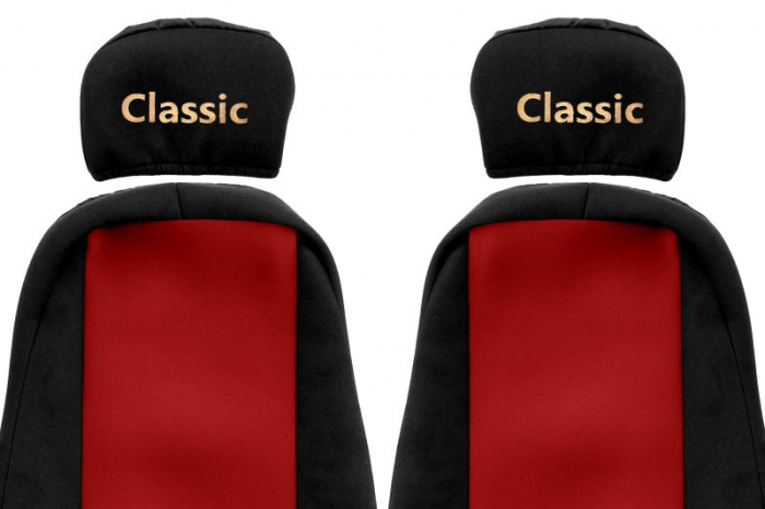 Huse scaun camion Classic (rosu, material velur, serie CLASSIC, centura pasager asamblata in scaun tetiera reglabila) Volvo FH12 FH16 FL FL12 FM10 FM12 FM7 FM9 [2]