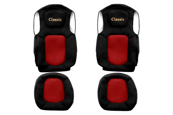 Huse scaun camion Classic (rosu, material velur, serie ELEGANCE, centura pasager asamblata in scaun; centura de siguranta a soferului asamblata in scaun) potrivit FORD F-MAX [1]
