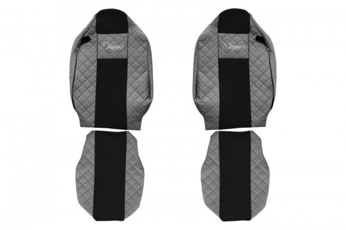 Huse scaun camion Elegance (gri, material eco-piele / velur, serie ELEGANCE, tetiera integrata pentru pasageri; tetiera soferului integrata) potrivit RENAULT T [1]