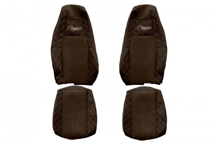 Huse scaun camion Elegance (maro, material eco-piele, serie ELEGANCE, tetiera integrata pentru pasageri; tetiera soferului integrata) potrivit SCANIA R [1]