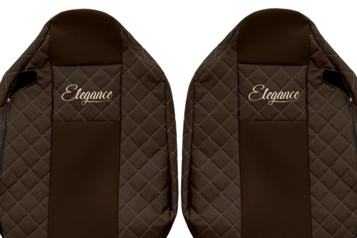 Huse scaun camion Elegance (maro, material eco-piele / velur, serie ELEGANCE, tetiera integrata pentru pasageri; tetiera soferului integrata) potrivit RENAULT T [3]