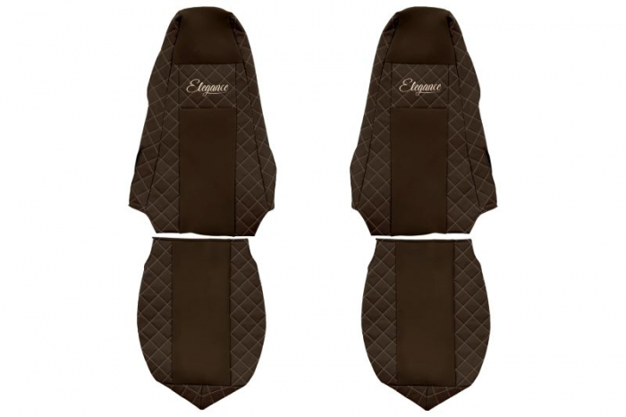 Huse scaun camion Elegance (maro, material eco-piele / velur, serie ELEGANCE, tetiera integrata pentru pasageri; tetiera soferului integrata) potrivit SCANIA [1]