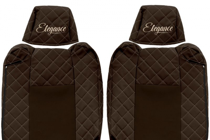 Huse scaun camion Elegance (maro, material eco-piele / velur, serie ELEGANCE, tetiera reglabila a pasagerului; tetiera reglabila a soferului) potrivit RENAULT T [3]