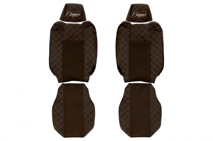 Huse scaun camion Elegance (maro, material eco-piele / velur, serie ELEGANCE, tetiera reglabila a pasagerului; tetiera reglabila a soferului) potrivit RENAULT T [1]