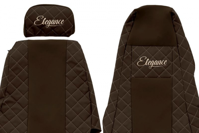 Huse scaun camion Elegance (maro, material eco-piele / velur, serie ELEGANCE, tetiera reglabila a pasagerului; tetiera soferului integrata) potrivit SCANIA [3]