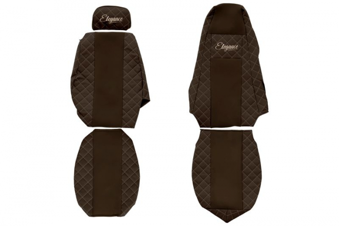 Huse scaun camion Elegance (maro, material eco-piele / velur, serie ELEGANCE, tetiera reglabila a pasagerului; tetiera soferului integrata) potrivit SCANIA [1]