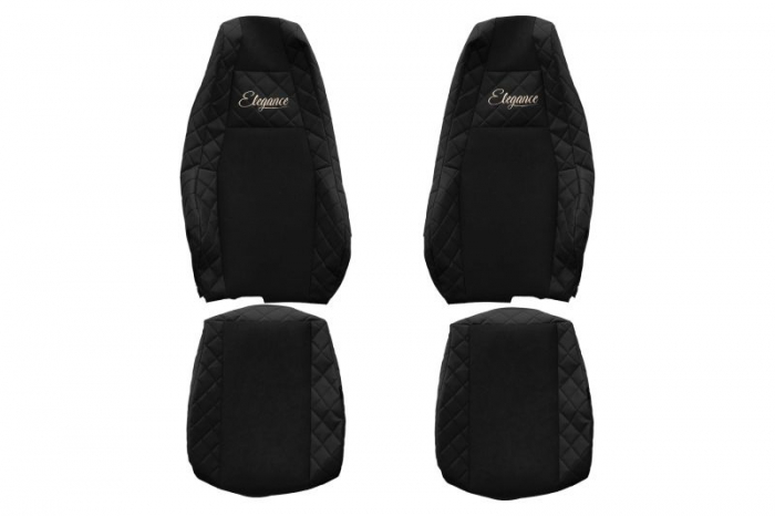Huse scaun camion Elegance (negru, material eco-piele, serie ELEGANCE, tetiera integrata pentru pasageri; tetiera soferului integrata) potrivit SCANIA R [1]