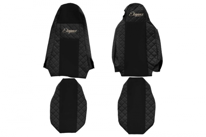 Huse scaun camion Elegance (negru, material eco-piele / velur, serie ELEGANCE, Cabina STREAMLINE; cu microfon; tetiera integrata pentru pasageri; tetiera soferului integrata) potrivit SCANIA [1]
