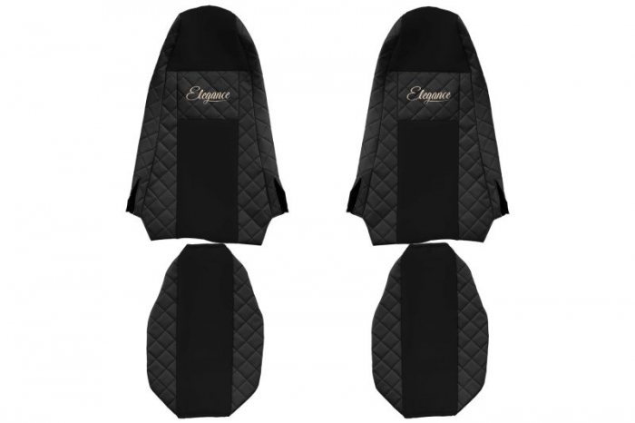 Huse scaun camion Elegance (negru, material eco-piele / velur, serie ELEGANCE, Cabina STREAMLINE; fara microfon; tetiera integrata pentru pasageri; tetiera soferului integrata) potrivit SCANIA [1]